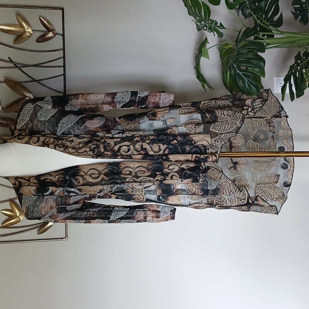 Brown and Black Burnout Design Hi Low Sheer Tunic